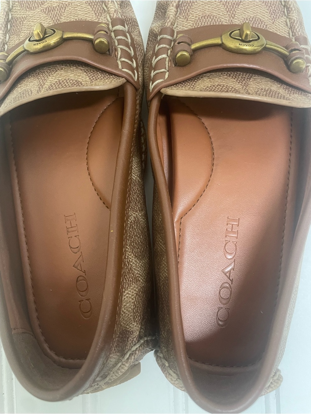 Coach Crosby Leather Tan Signature Canvas Driving Moccasins women size 7B